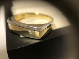 14 K Bicolor Gouden Heren Ring 0.05 crt Briljantgeslepen Diamant G / VS1