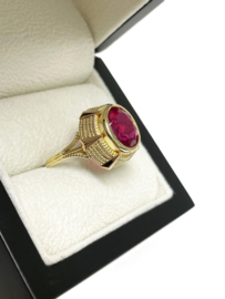 18 Karaat Gouden Ring Ovaal Geslepen Robijn - 7 g / Mt 19