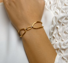 Caramel Gevlochten Armband 14 K Gouden Schakels (Verstelbaar)