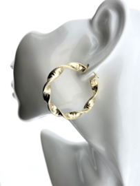 14 K Gouden Wokkel Creolen Meander Versace Motief - 4.2 cm /6 mm