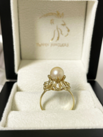14 Karaat Antiek Gouden Fantasie Ring Cultivé Zoetwater Parel