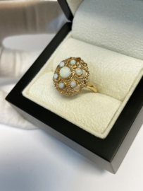 14 K Antiek Gouden Rozet Ring Cabochon Geslepen Witte Opaal - Mt 16.5