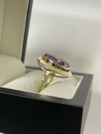 Grote 14 K Gouden Solitair Ring 5.0 ct Ovaal Gefacetteerd Amethyst