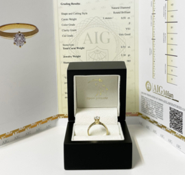 14 K Gouden Solitair Ring 0,51 ct Diamant F / VS1 - Inclusief Diamant Certificaat