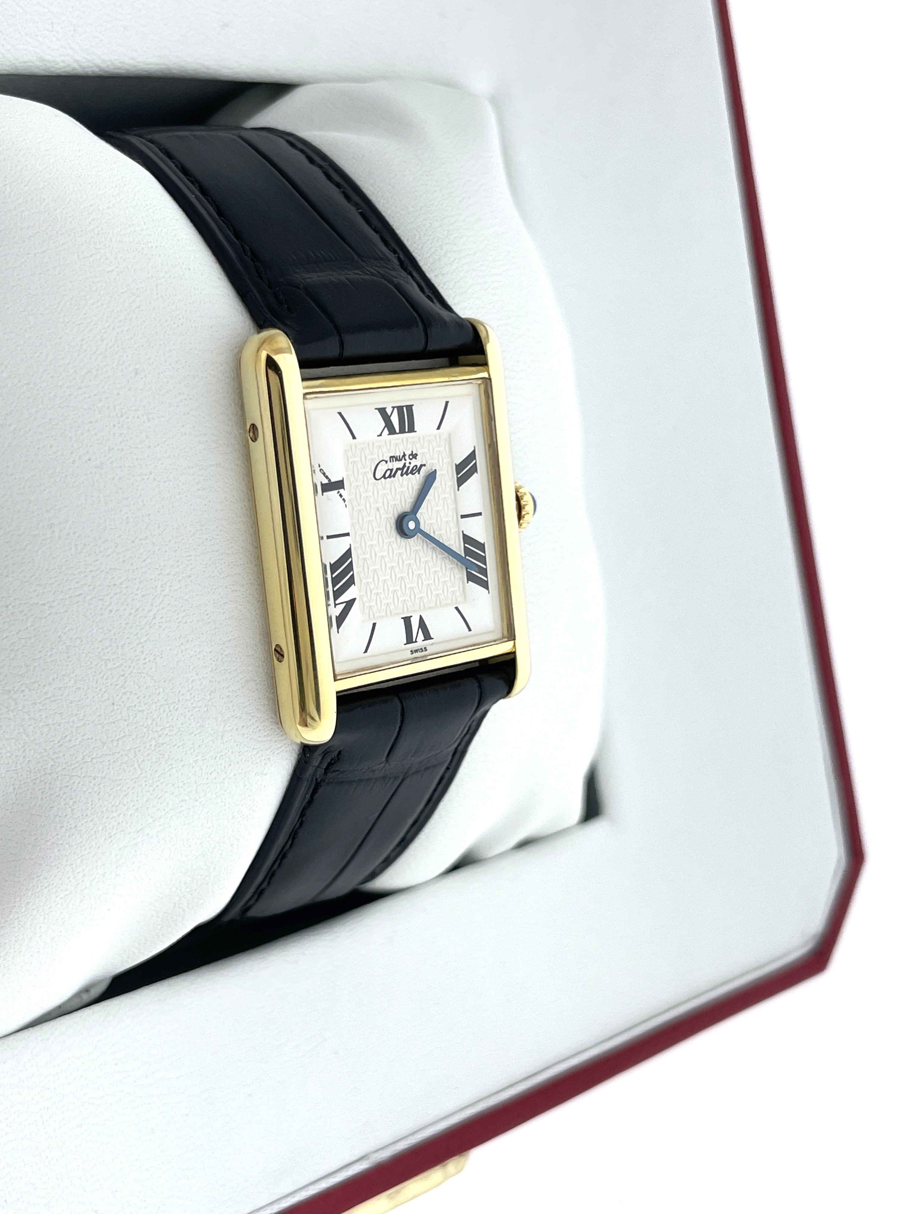 Must de Cartier Tank Large Model Quartz White Roman Dial Deployante Incl Garantie Ref. 1615