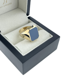 14 Karaat Gouden Heren Zegelring Model 8-Kant Blauw Lagensteen
