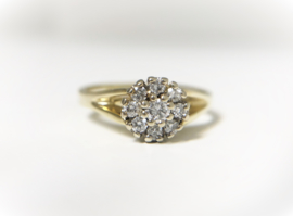 14 K Antiek Gouden Rozet Ring 0.30 crt Briljantgeslepen Diamant G/IF