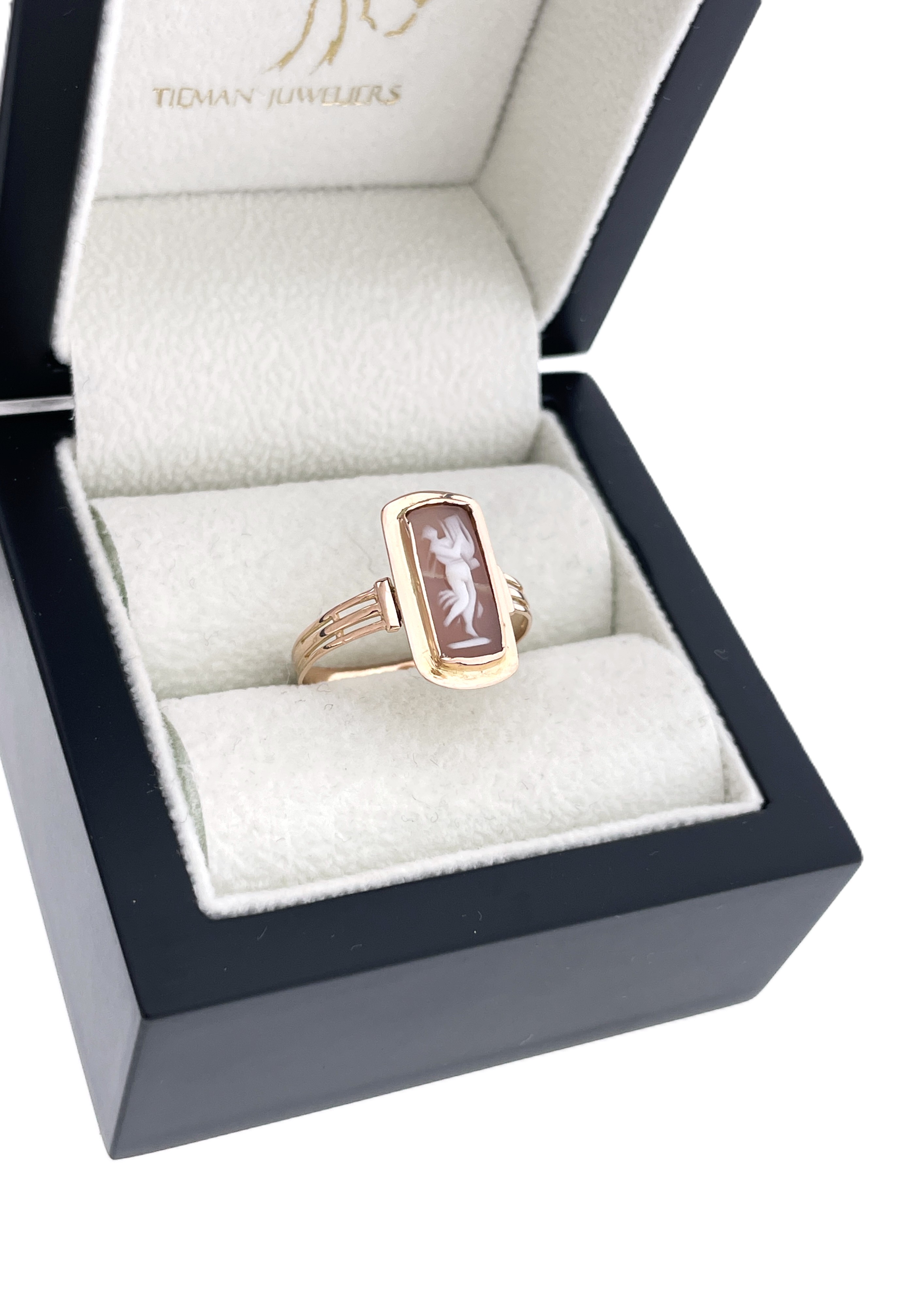 Antiek Gouden Ring Schelp Camee Parelmoer Orpheus