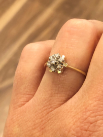 14 K Antiek Gouden Rozet Ring 0.15 crt Briljantgeslepen Diamant - H / VS1