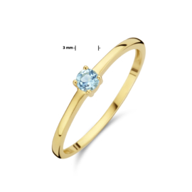 14 K Geelgouden Ring Met Geboortesteen Aquamarijn 0.12 ct - Mt 17
