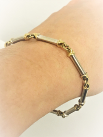 14 K Bicolor Gouden Schakel Collier + Bijpassende Armband - 33,38 g