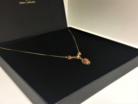 Antiek 14 K Gouden Venetiaans Collier met Vaste Bloedkoralen Hanger