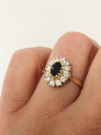 14 K Gouden Entourage Ring Blauw Saffier Briljantgeslepen Helder Zirkonia