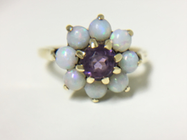 Antiek 9 Karaat Rozet Ring Opaal / Amethyst