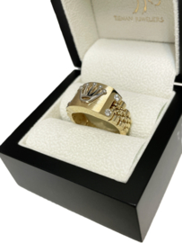 14 Karaat Gouden Rolex Logo Ring Heren 0.28 ct Briljant Geslepen Diamant G/VVS
