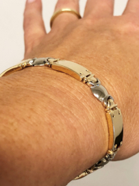 14 Karaat Bicolor Gouden Schakel Armband - 18,5 cm / 20,55 g / 7.5 mm