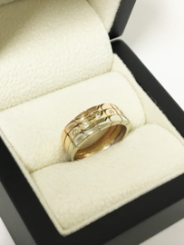 14 K Tricolor Gouden Band Ring 0.05 crt Diamant - Ice Cube