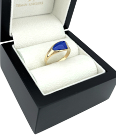 14 Karaat Gouden Dames Ring Lapis Lazuli / Briljant Geslepen Diamant