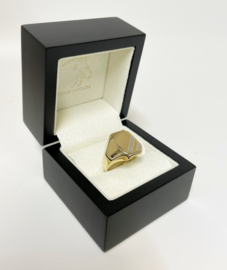 14 K Gouden Heren Zegelring Model 8-Kant Gematteerd / Witgouden Accenten
