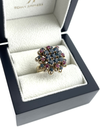 Antiek 14 Karaat Gouden Band Ring Bloem Saffier / Robijn - 6.5 g