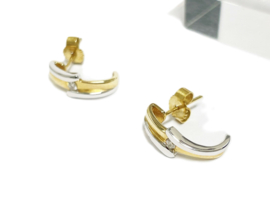 14 Karaat Bicolor Gouden Oorstekers 0,06 ct Briljant Geslepen Diamant G/VS