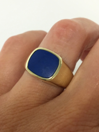 14 K Massief Gouden Stomphoek Heren Zegelring Lapis Lazuli - 8,8 g