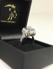 Exclusieve 14 K Witgouden Rozet Ring 0.9 crt Diamant / 0.4 crt Saffier