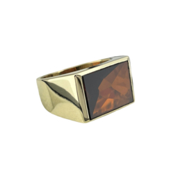 14 Karaat Gouden Ring Hessoniet Granaat Rechthoek Liggend - 10,7 g