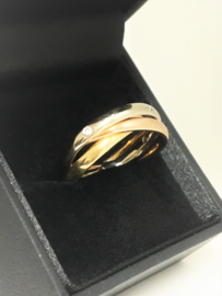 18 K Tricolor 3-Band Ring 0.15 crt Briljantgeslepen Diamant