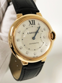 Ballon Bleu De Cartier Watch 36 MM, Rose Goud, Leer,  Diamant - Full Set / Nieuw