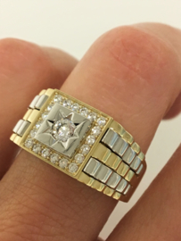 14 K Bicolor Gouden Rolex Ring Briljant Geslepen Heldere Zirkonia - 8,8 g