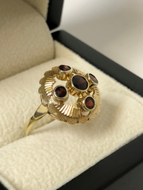 Antiek Gouden Rozet Ring Facetgeslepen Granaat