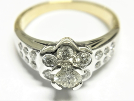 18 K Bicolor Gouden Rozet Ring 0.62 crt Briljantgeslepen Diamant