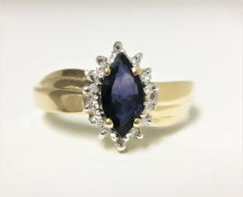14 K Gouden Entourage Ring Saffier / Briljantgeslepen Diamant