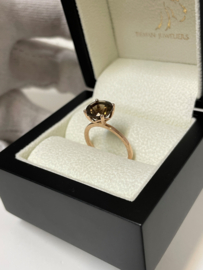 14 K Rosé Gouden Solitair Ring Briljant Geslepen Rookkwarts 3.0 ct