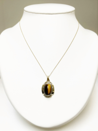 Vintage 8 Karaat Hanger Cabochon Geslepen Tijgeroog - 3 cm