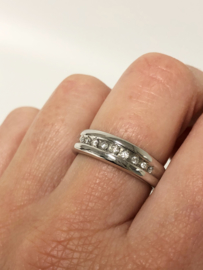 14 K Witgouden Band Ring ca 0.10 Crt Briljant Geslepen Diamant G/VS2