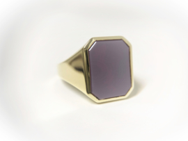 14 K Gouden Heren Zegelring (8-Kant) Roodlagen Steen / Wapengravure Optie