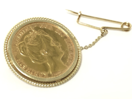 Antiek Gouden Broche Tien Gulden Wilhelmina 1898 - Kroningstientje