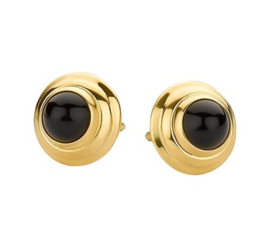 14 K Gouden Oorknoppen Cabochon Geslepen Onyx - Klassiek