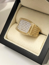 14 K Gouden Heren Ring Heldere Briljantgeslepen Zirkonia - 9,6 g