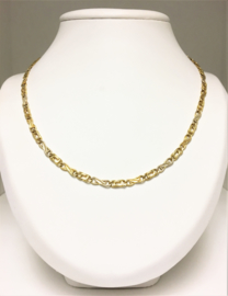18 K Bicolor Gouden 'Mancini' Schakel Ketting - 50 cm
