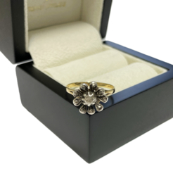 Antiek 14 K Gouden Rozet Ring ca 0.15 ct Roos Geslepen Diamant