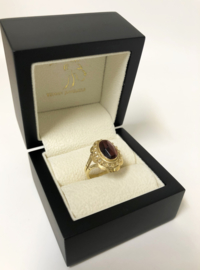 Antiek 14 K Gouden Band Ring Facetgeslepen Granaat