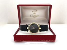 1986s Ladies Cartier 'Must de' Ronde Black Dial Vendome  Vermeil - Full set / 2 Jaar Cartier Garantie