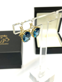 14 Karaat Gouden Oorhangers ca 7.0 ct Ovaal London Blue Topaz