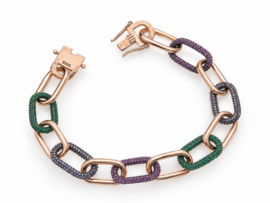 Rosé Geplateerd Zilveren Schakelarmband Kleursteentjes -18 cm