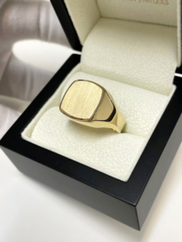 14 Karaat Gouden Heren Zegelring Deels Gematteerd Model Klassiek