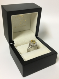 18 K Antiek Witgouden Entourage Ring 1.0 crt Diamant / Gele Saffier