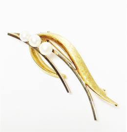 14 Karaat Bicolor Gouden Broche Met Zoetwater Parels - 5 cm